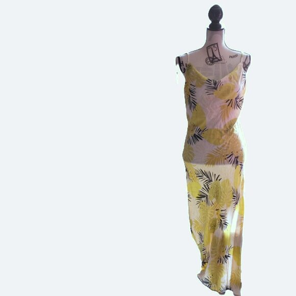 Vici soft slip dress adjustable botanic prints Monstera with side split size M - Picture 2 of 11